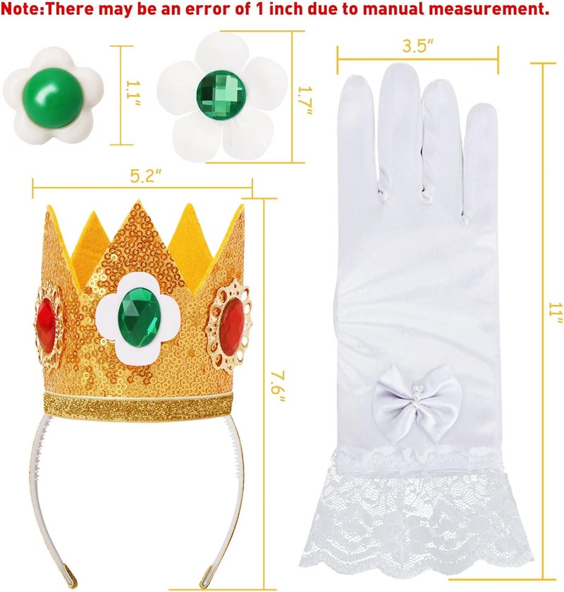 ICECUTE 4 PCS Princess Crown Accessories Kit,Incl. Flower Crown/Brooch/Earring/Glove,Dress Up Accessories for Women Gold - Image 5
